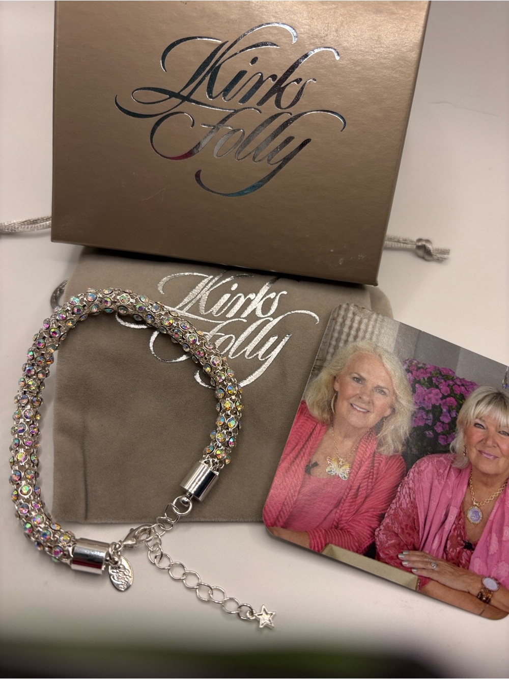Kirks Folly Iridescent Crystal Braided Bracelet in Silver